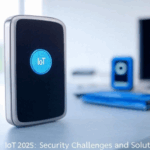 IoT 2025: Security Challenges and Solutions for 2025 banner showcasing secure IoT devices with digital locks and encrypted data on a blue-to-green gradient background.
